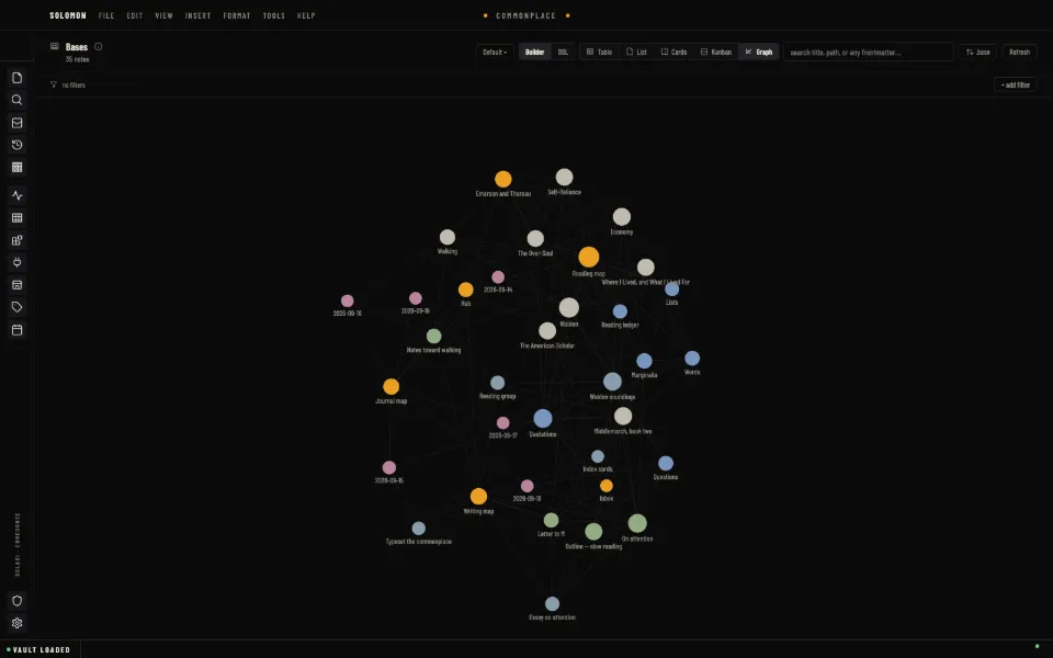 Solomon in the Solari theme: the whole vault as a graph: thirty-five notes and their links.