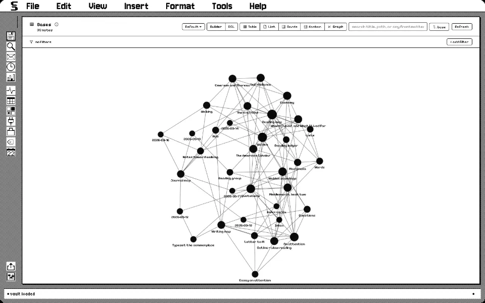Solomon in the System 1 theme: the whole vault as a graph: thirty-five notes and their links.